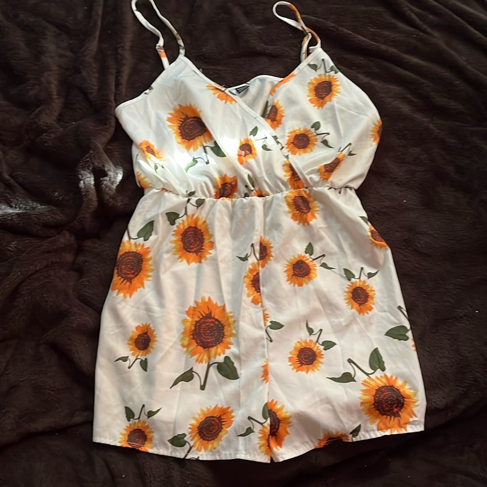 Sunflower, spaghetti strap romper